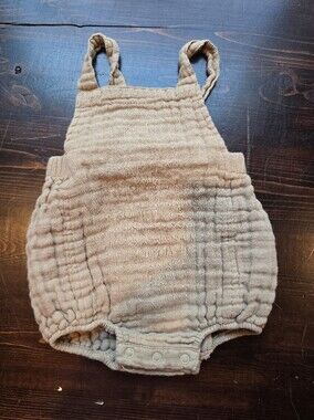 Angel Dear Beige Tan Cotton Gauze Bubble Romper Sunsuit - Size 0-3 Months